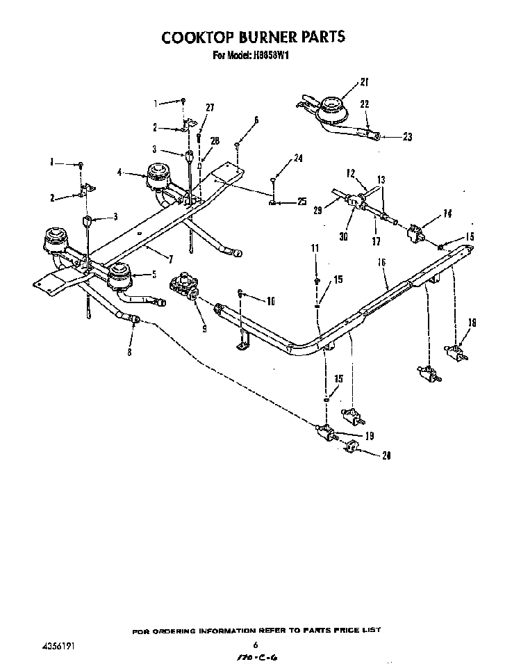 Cook Top Burner Diagram and Parts List for H8858*1  Roper Range