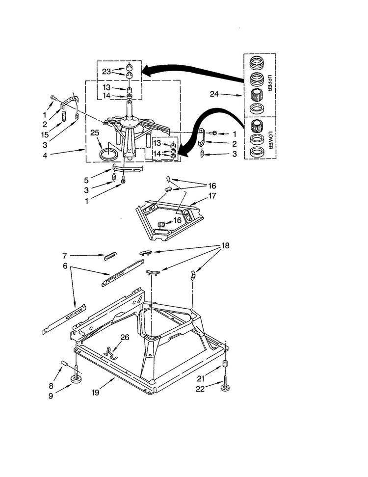 Mahcine Base Diagram and Parts List for 7MLSR6232JQ1  Whirlpool Washer