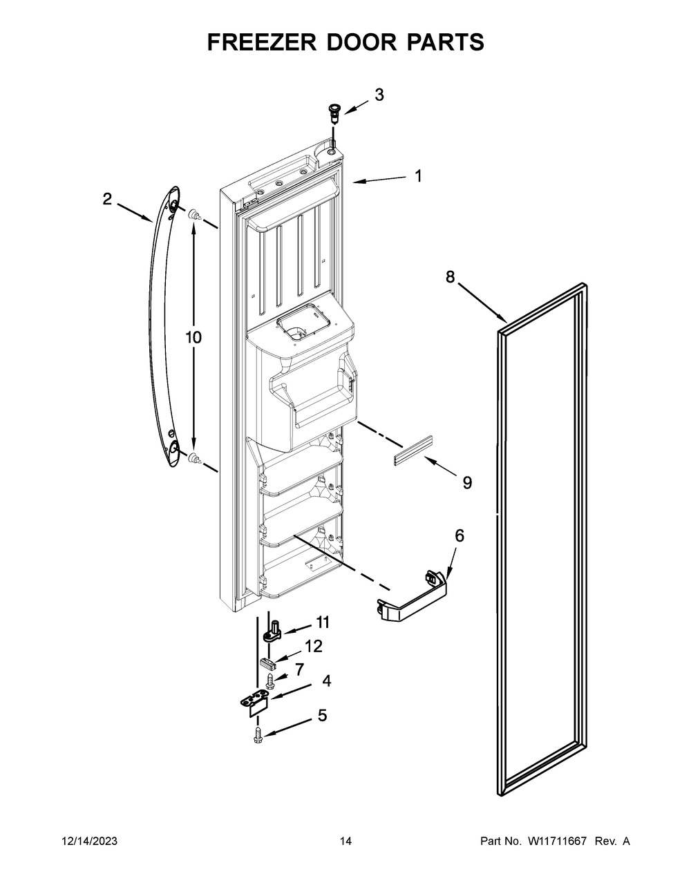 Freezer Door Parts Diagram and Parts List for WRS325SDHZ11  Whirlpool Refrigerator