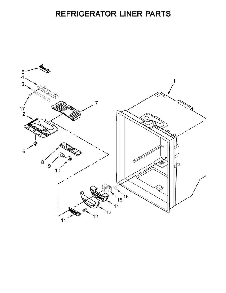 Refrigerator Liner Parts Diagram and Parts List for WRF535SMHB00  Whirlpool Refrigerator