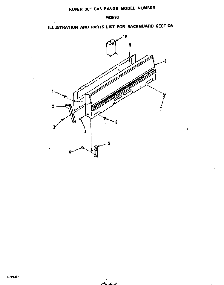Backguard Diagram and Parts List for F4357*0  Roper Range