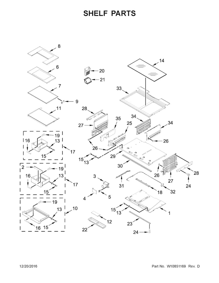 Shelf Parts Diagram and Parts List for WRF992FIFH00  Whirlpool Refrigerator