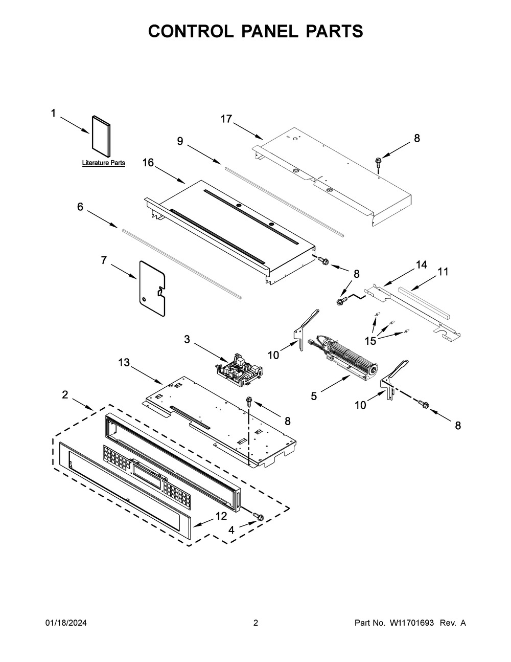 Control Panel Parts Diagram and Parts List for KOED527PSS00  KitchenAid Wall Oven