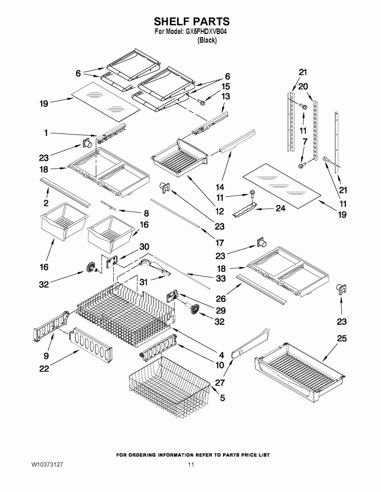 SHELF PARTS Diagram and Parts List for GX5FHDXVB04  Whirlpool Refrigerator