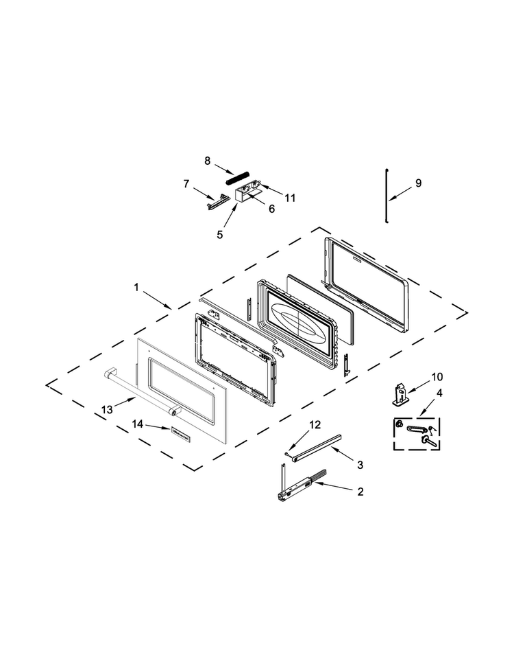 Door Parts Diagram and Parts List for KMBS104ESS01  KitchenAid Microwave
