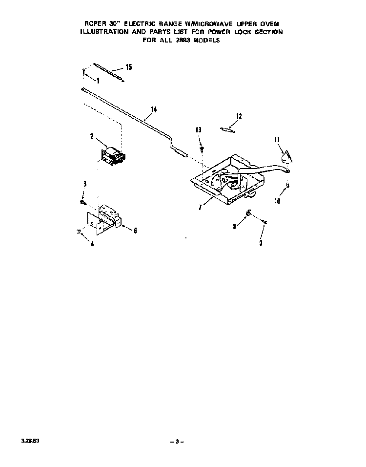 Power Lock Diagram and Parts List for 2893*0A  Roper Range