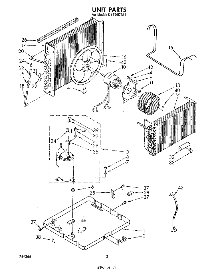 UNIT Diagram and Parts List for CET14D2A1  Whirlpool Air Conditioner