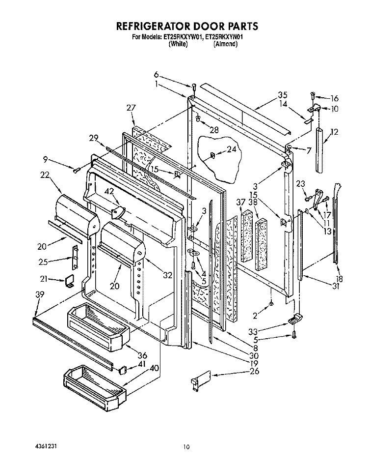 REFRIGERATOR DOOR Diagram and Parts List for ET25RKXYW01  Whirlpool Refrigerator