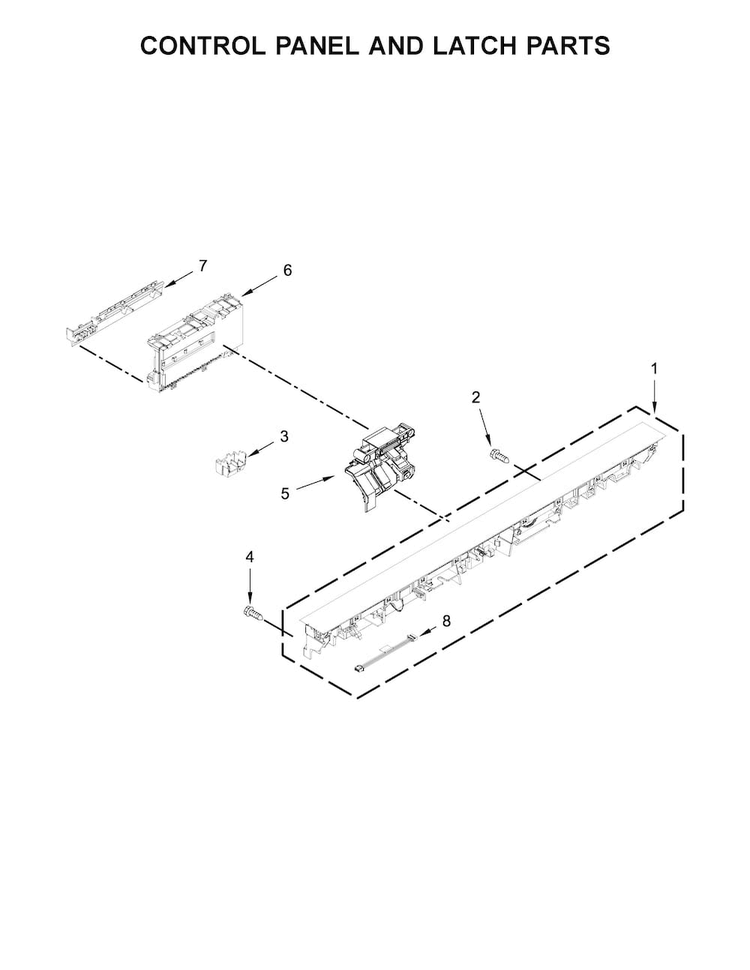 Control Panel And Latch Parts Diagram and Parts List for KDTE104EBS4  KitchenAid Dishwasher