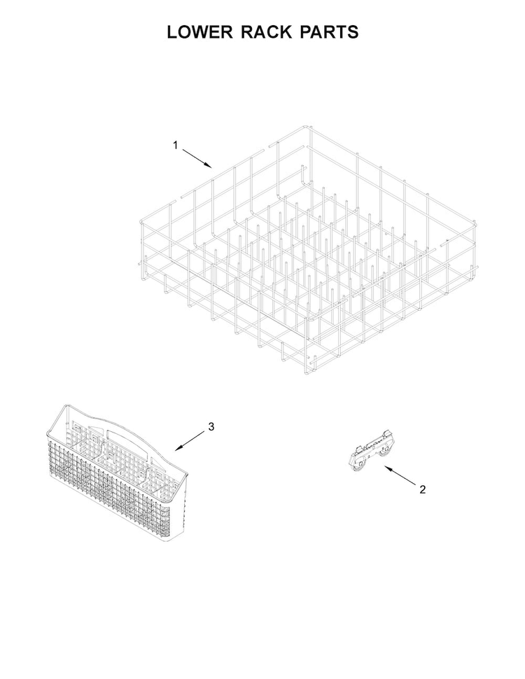 Lower Rack Parts Diagram and Parts List for WDF560SAFM1  Whirlpool Dishwasher