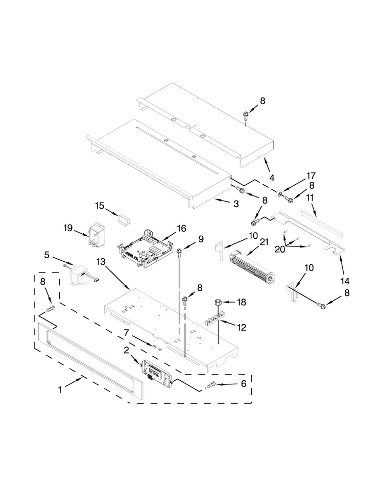 Control Panel Parts Diagram and Parts List for KEBS279BWH01  KitchenAid Wall Oven