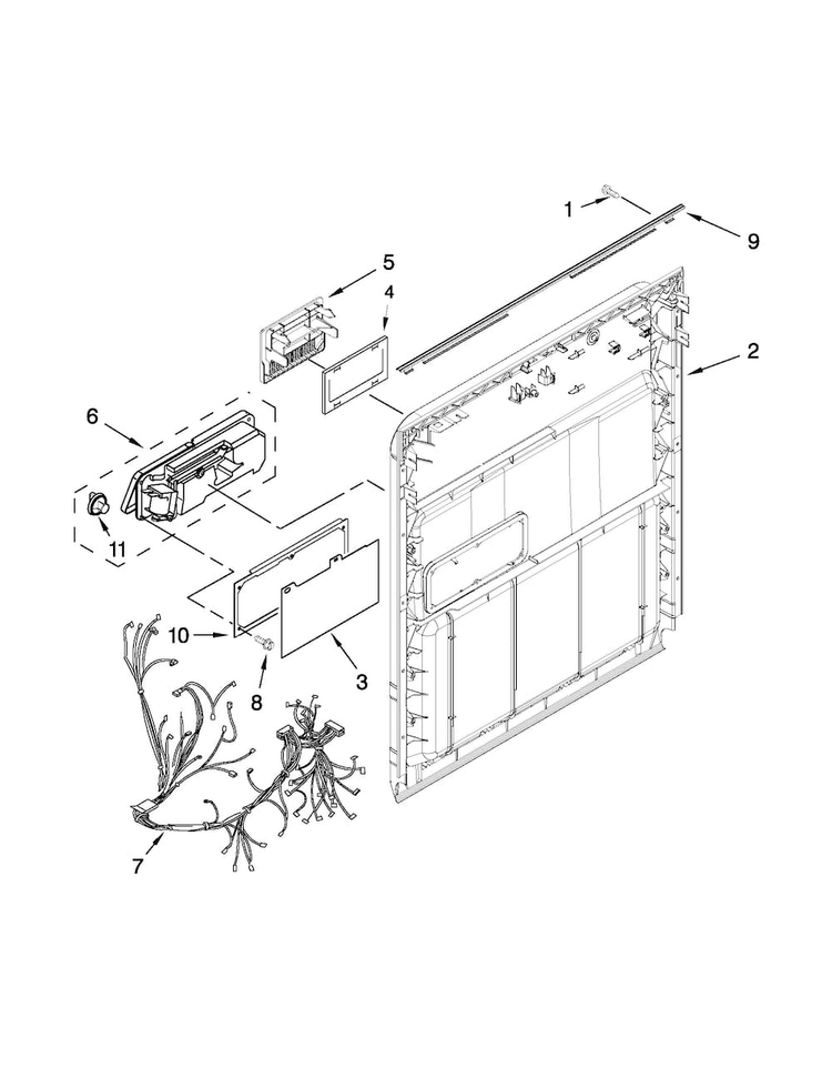 Inner Door Parts Diagram and Parts List for WDF310PAAS4  Whirlpool Dishwasher