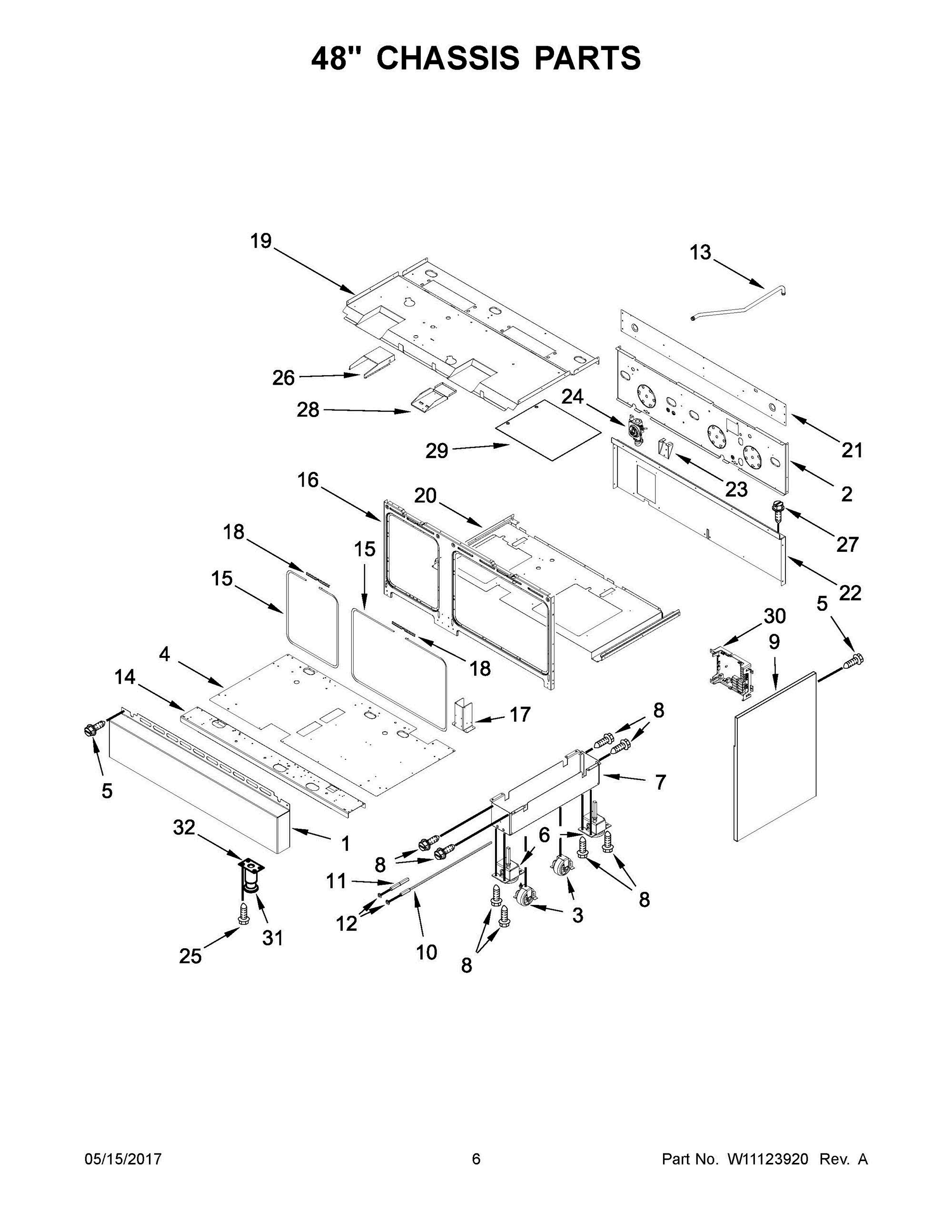 04 - 48" CHASSIS PARTS Diagram and Parts List for JDRP548WP03  Whirlpool Range