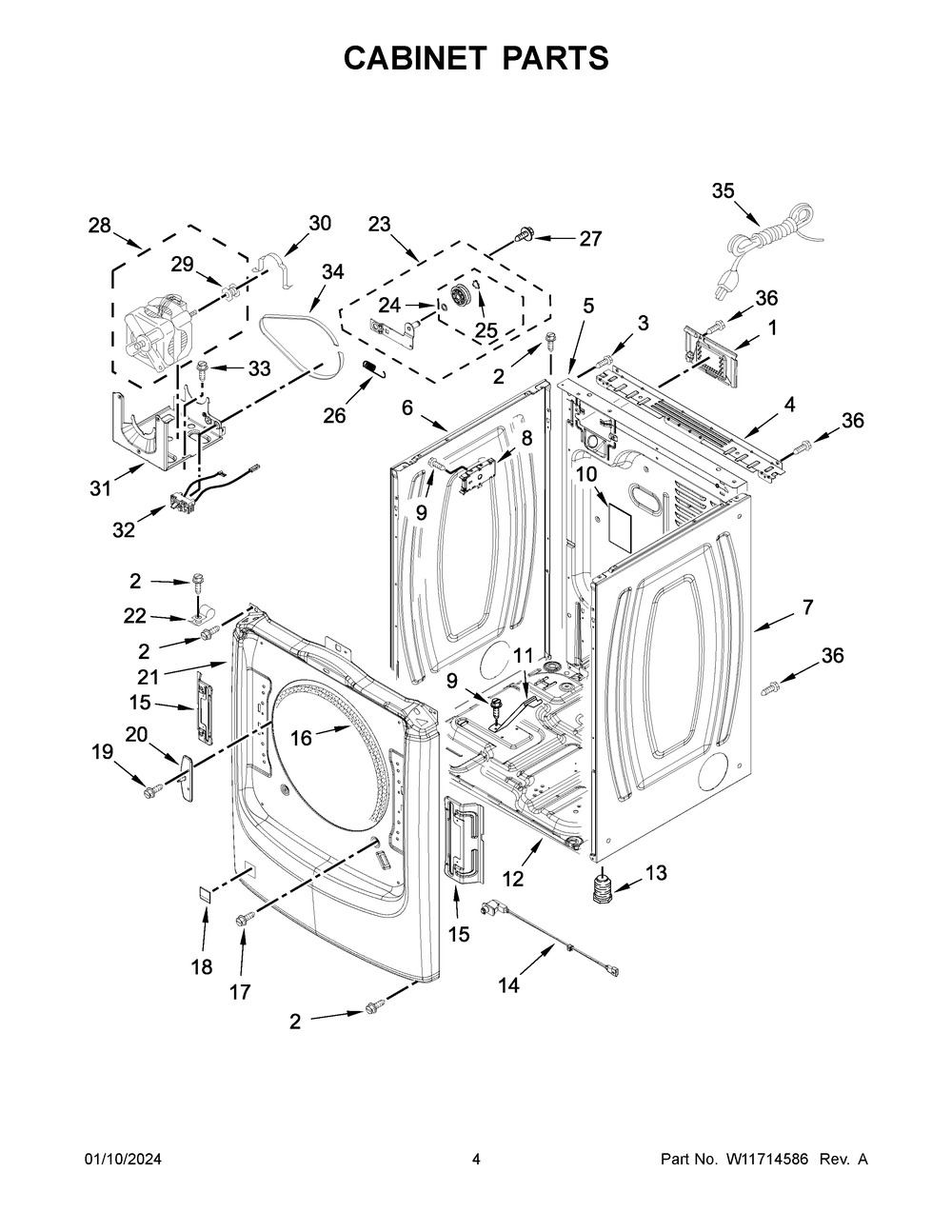 Cabinet Parts Diagram and Parts List for WGD5605MC1  Whirlpool Dryer