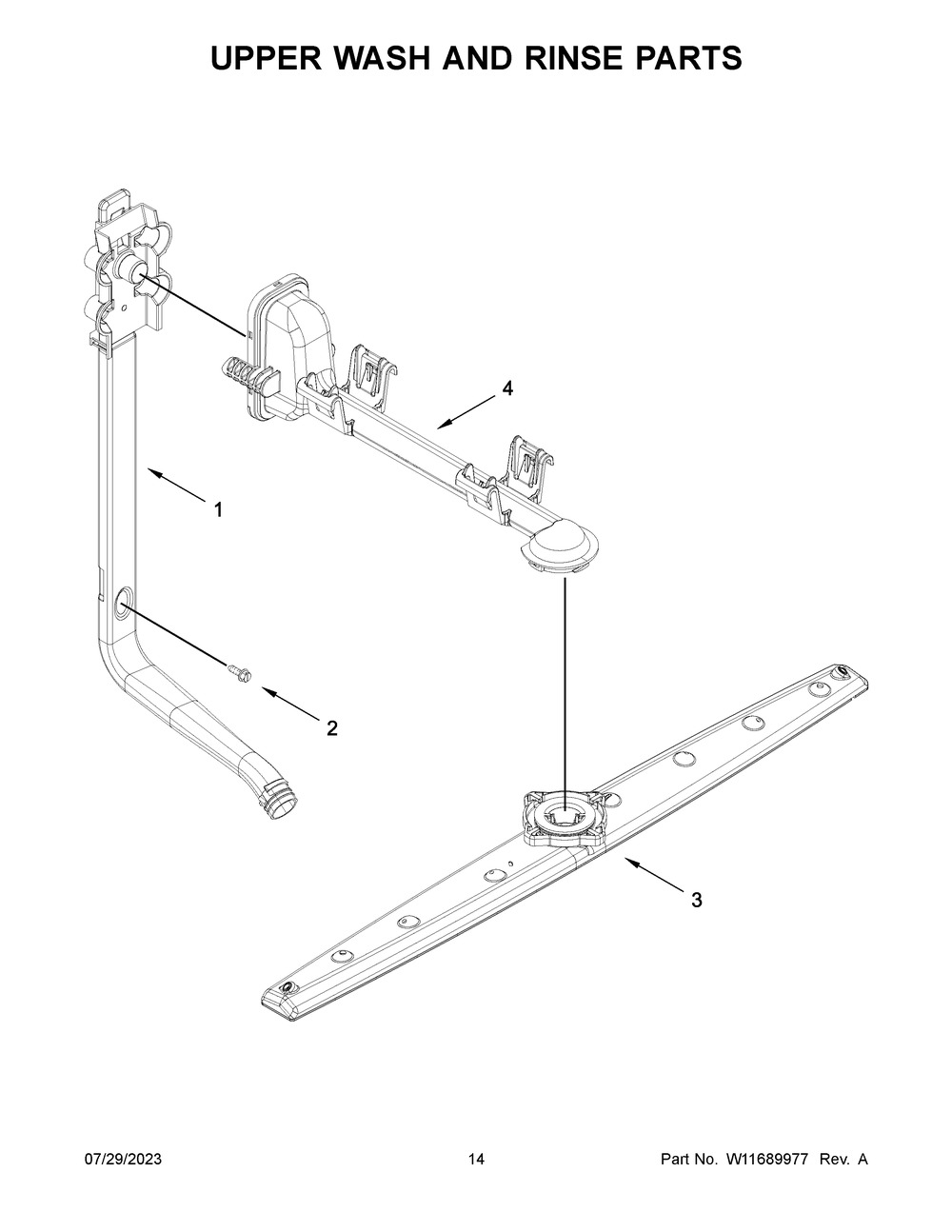 Upper Wash And Rinse Parts Diagram and Parts List for WDF341PAPM2  Whirlpool Dishwasher