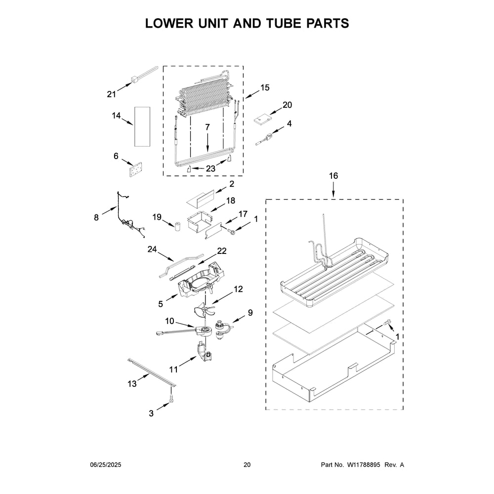Lower Unit And Tube Parts Diagram and Parts List for KBFN506EPA06  KitchenAid Refrigerator