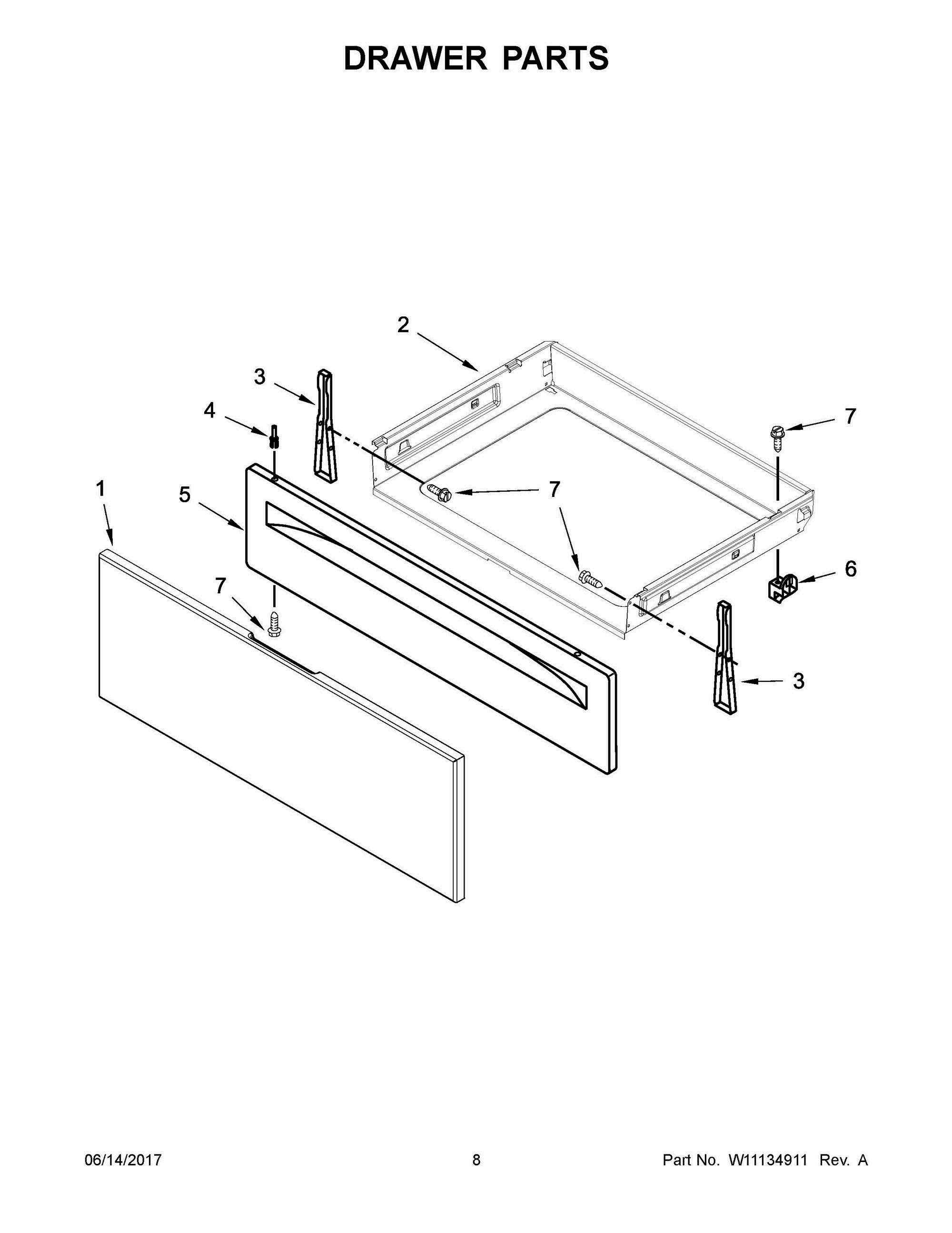 05 - DRAWER PARTS Diagram and Parts List for WEE510S0FB1  Whirlpool Range