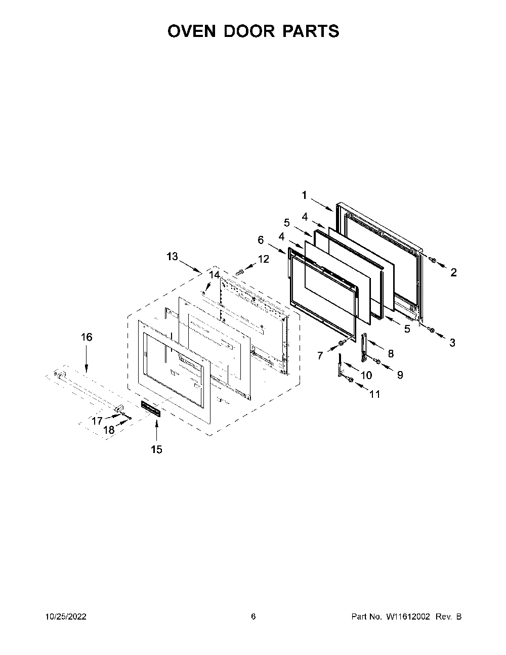 Oven Door Parts Diagram and Parts List for KOCE500ESS20  KitchenAid Microwave Oven Combo