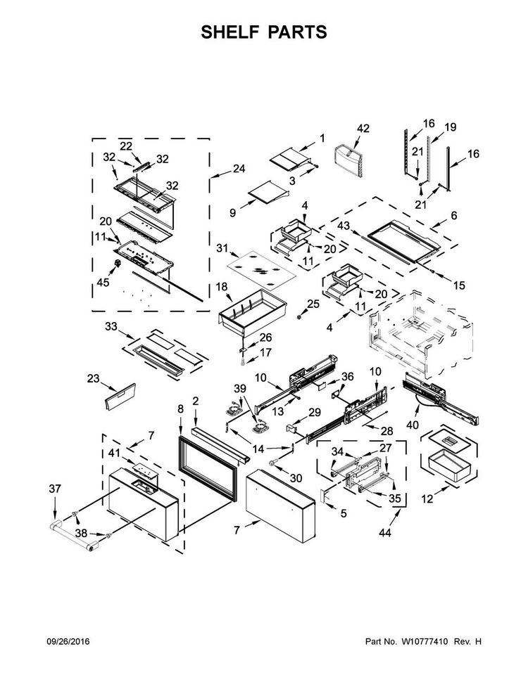 Shelf Parts Diagram and Parts List for KRMF606ESS00  KitchenAid Refrigerator