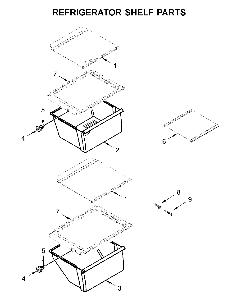 Refrigerator shelf parts Diagram and Parts List for WRS311SDHB03  Whirlpool Refrigerator
