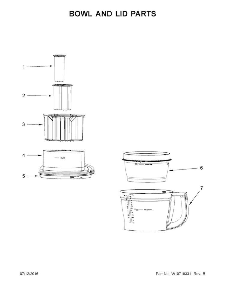 Bowl And Lid Parts Diagram and Parts List for KFP1133QG0  KitchenAid Food Processor