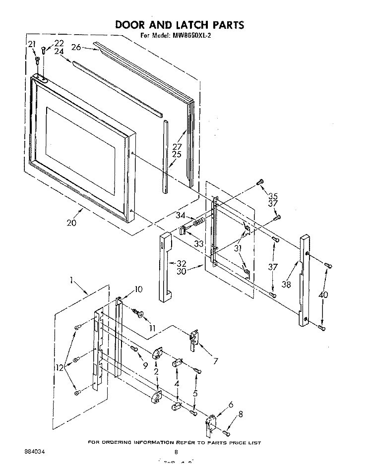 DOOR AND LATCH Diagram and Parts List for MW8650XL2  Whirlpool Microwave