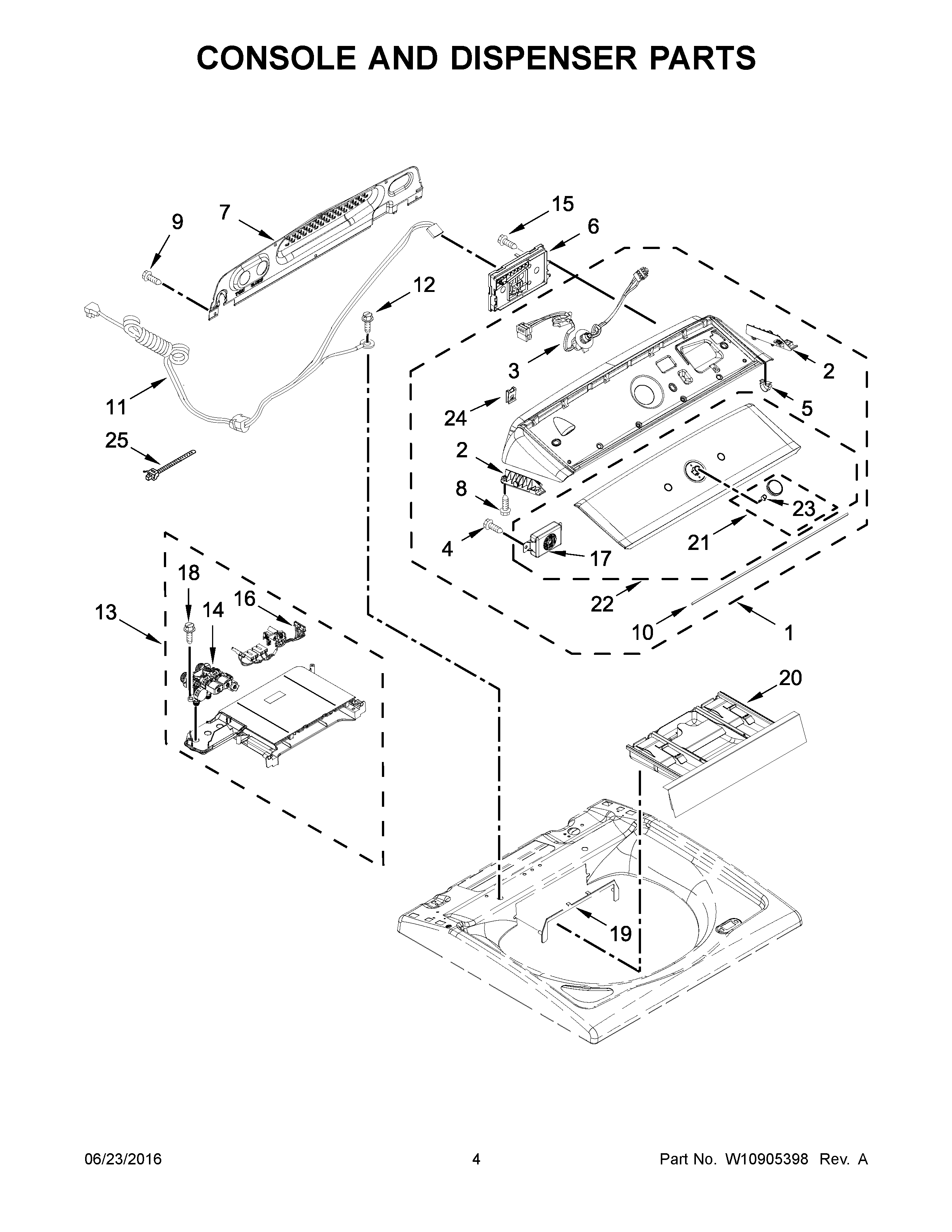 Console And Dispenser Parts Diagram and Parts List for 11028133411  Kenmore Washer