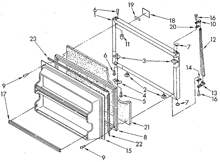 Freezer Door Diagram and Parts List for ET18GKXSM05  Whirlpool Refrigerator