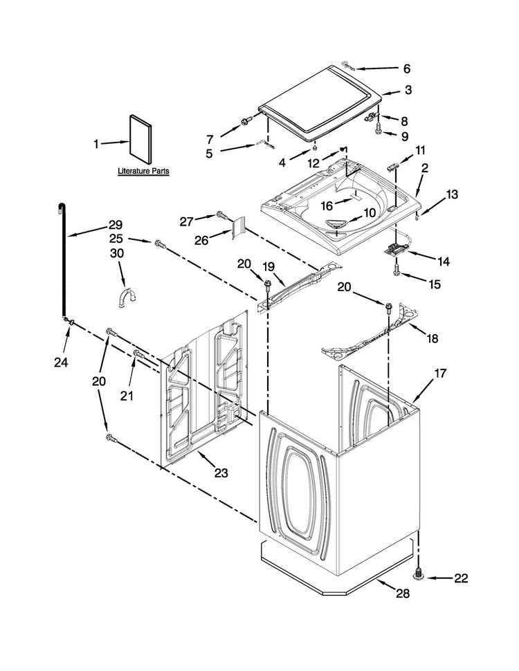 Top And Cabinet Parts Diagram and Parts List for 4GWTW5550YW2  Whirlpool Washer