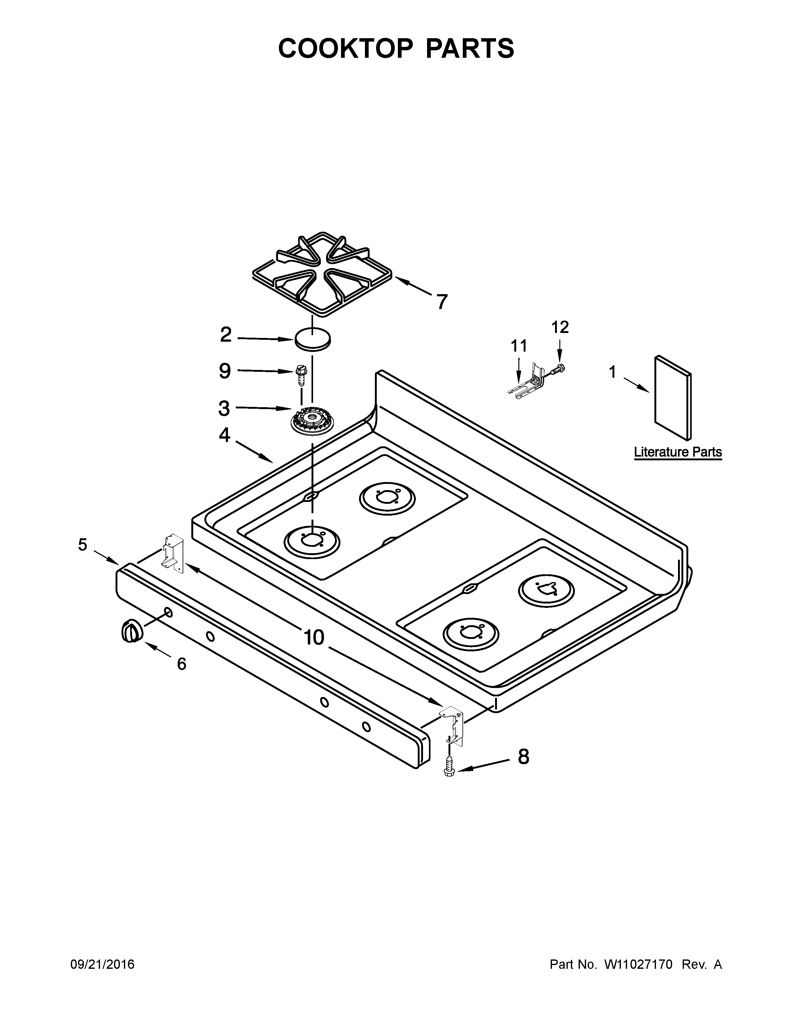 Cooktop Parts Diagram and Parts List for IGS426AS1  Whirlpool Range