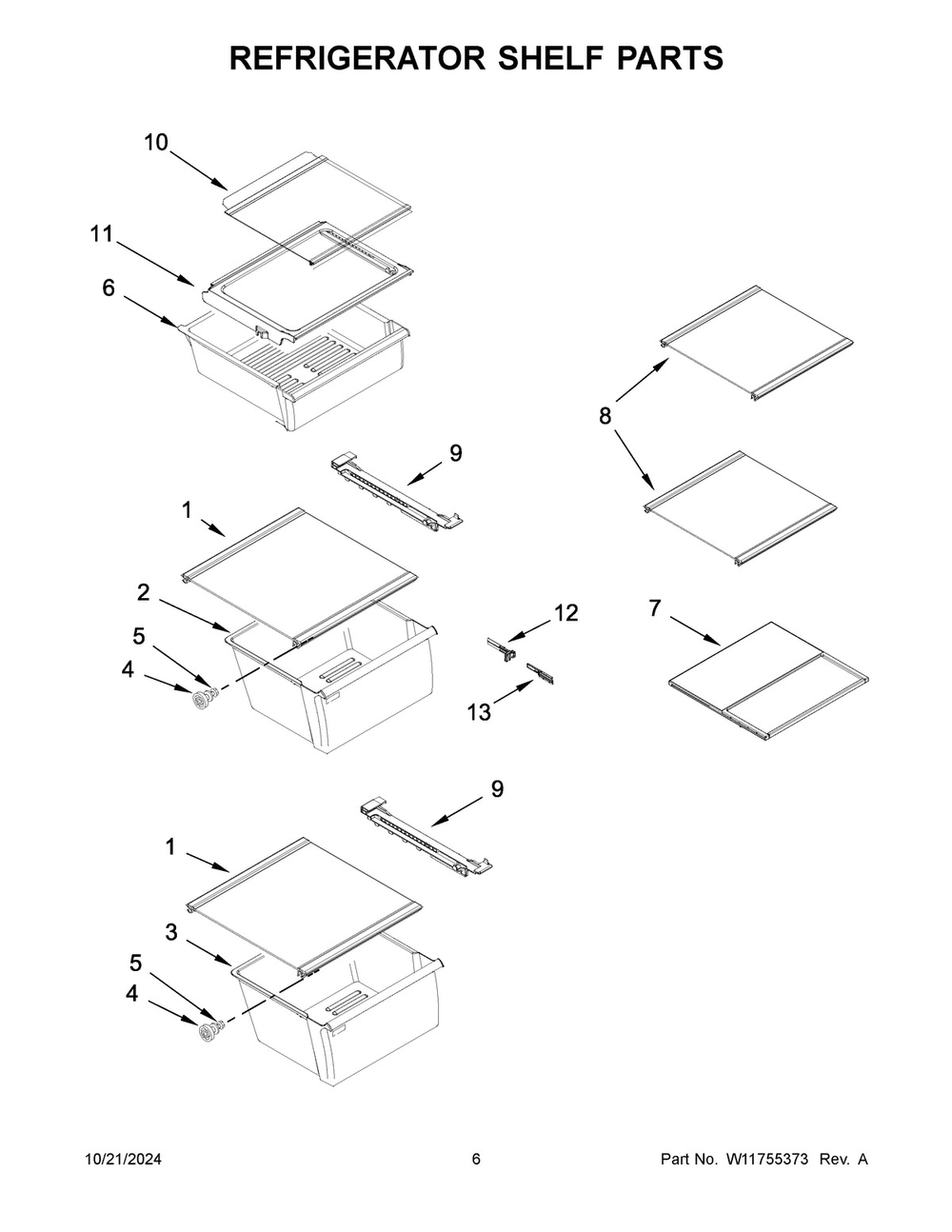 04 - Refrigerator Shelf Parts Diagram and Parts List for WRS555SIHZ09  Whirlpool Refrigerator