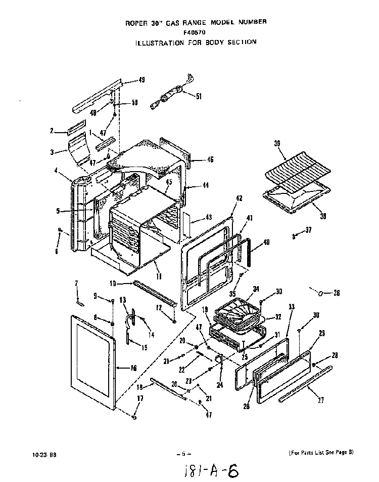 Body Diagram and Parts List for F4057W0  Roper Range