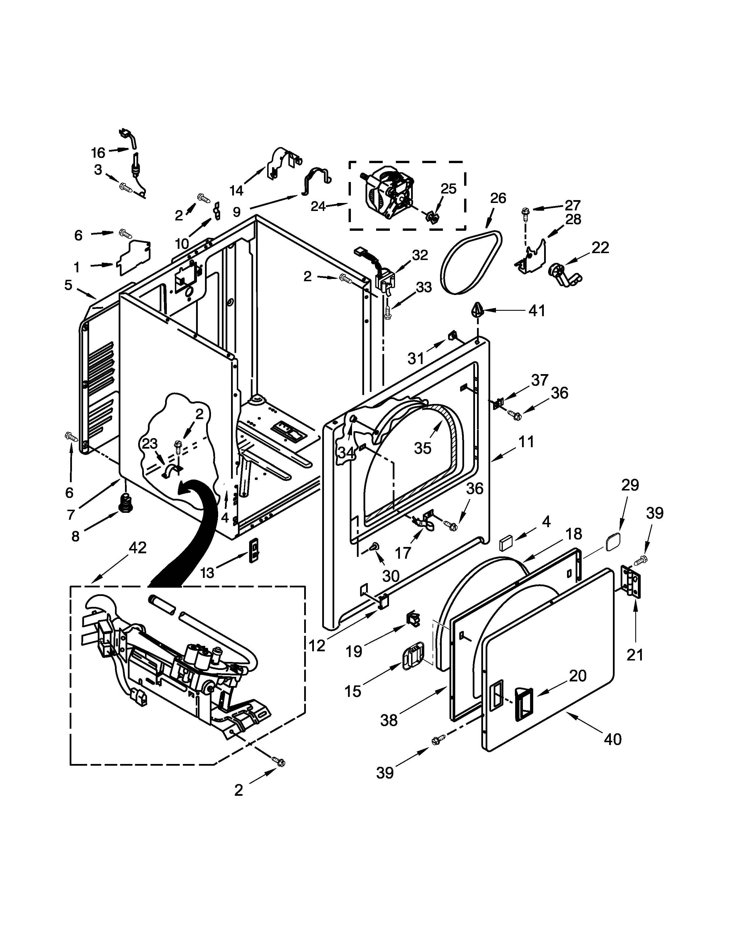 Cabinet Parts Diagram and Parts List for 1107012512  Kenmore Dryer