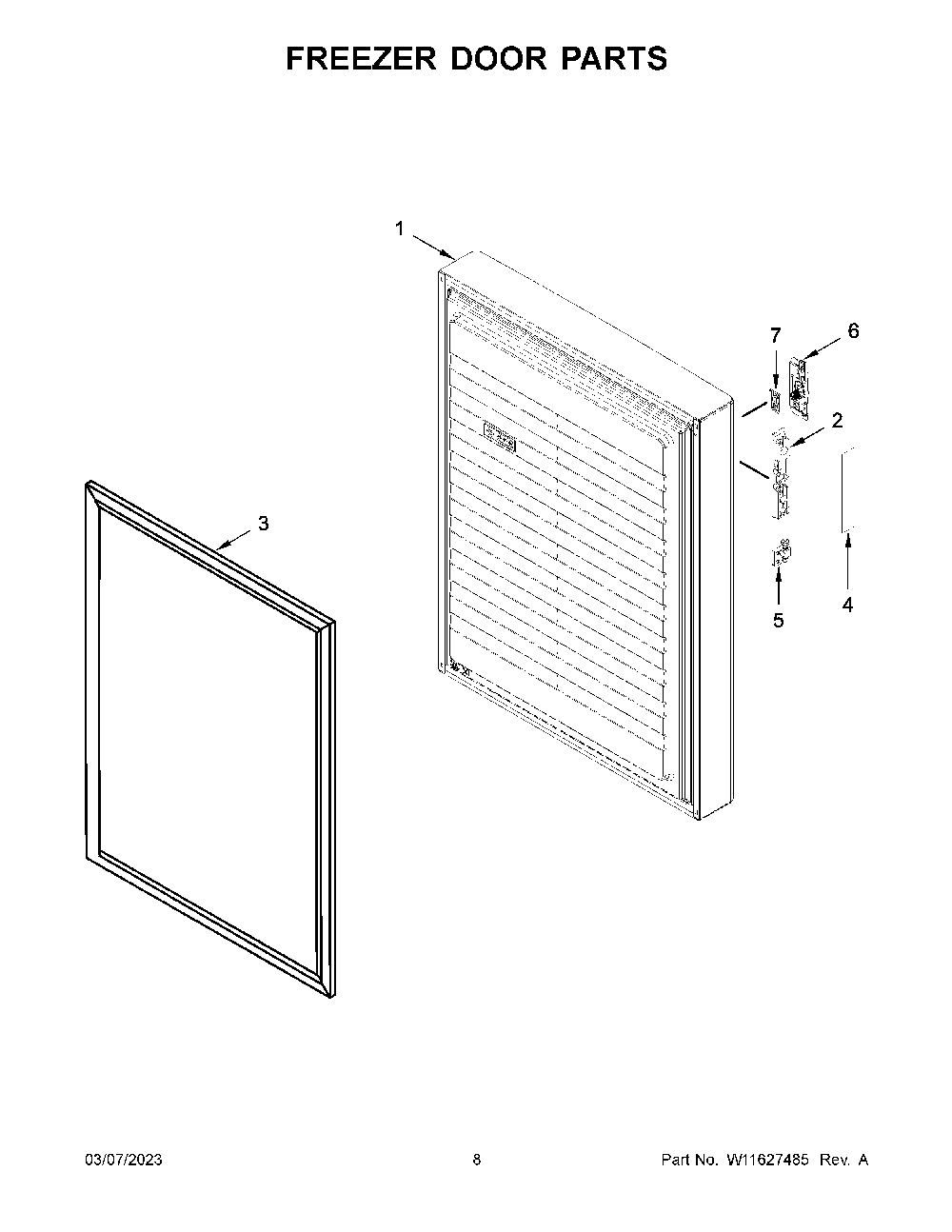 Freezer Door Parts Diagram and Parts List for KBBX104EPA03  KitchenAid Refrigerator