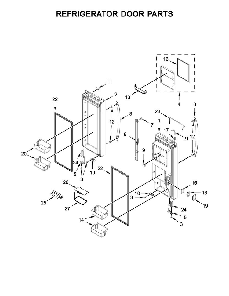 Refrigerator Door Parts Diagram and Parts List for WRF995FIFZ00  Whirlpool Refrigerator