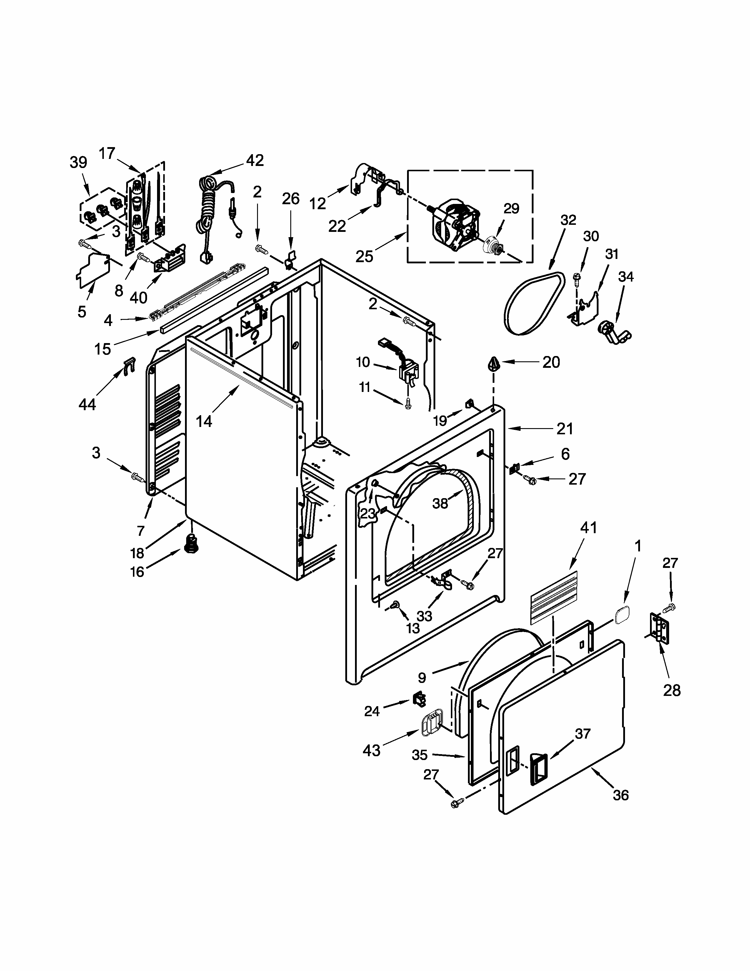 Cabinet Parts Diagram and Parts List for 110C66132410  Kenmore Dryer