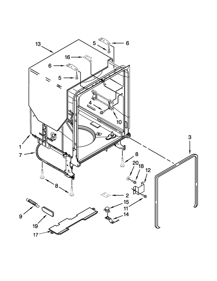 Tub And Frame Parts Diagram and Parts List for WDF530PSYB7  Whirlpool Dishwasher