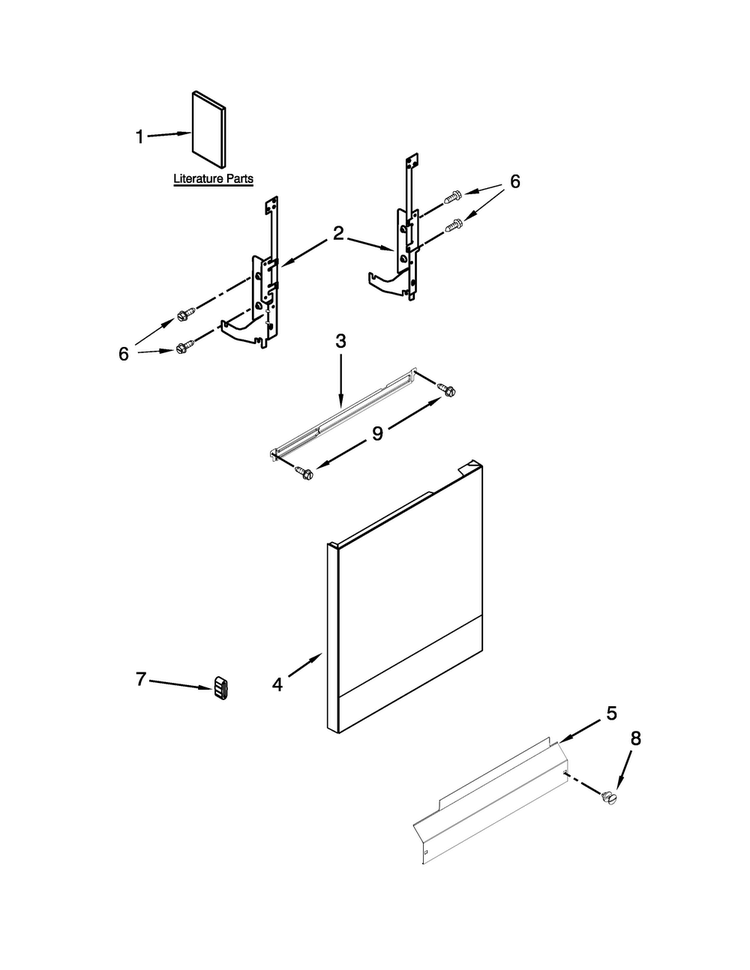 Door And Panel Parts Diagram and Parts List for WDF111PABW4  Whirlpool Dishwasher
