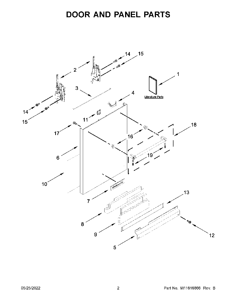 Door And Panel Parts Diagram and Parts List for KDTM604KBS1  KitchenAid Dishwasher