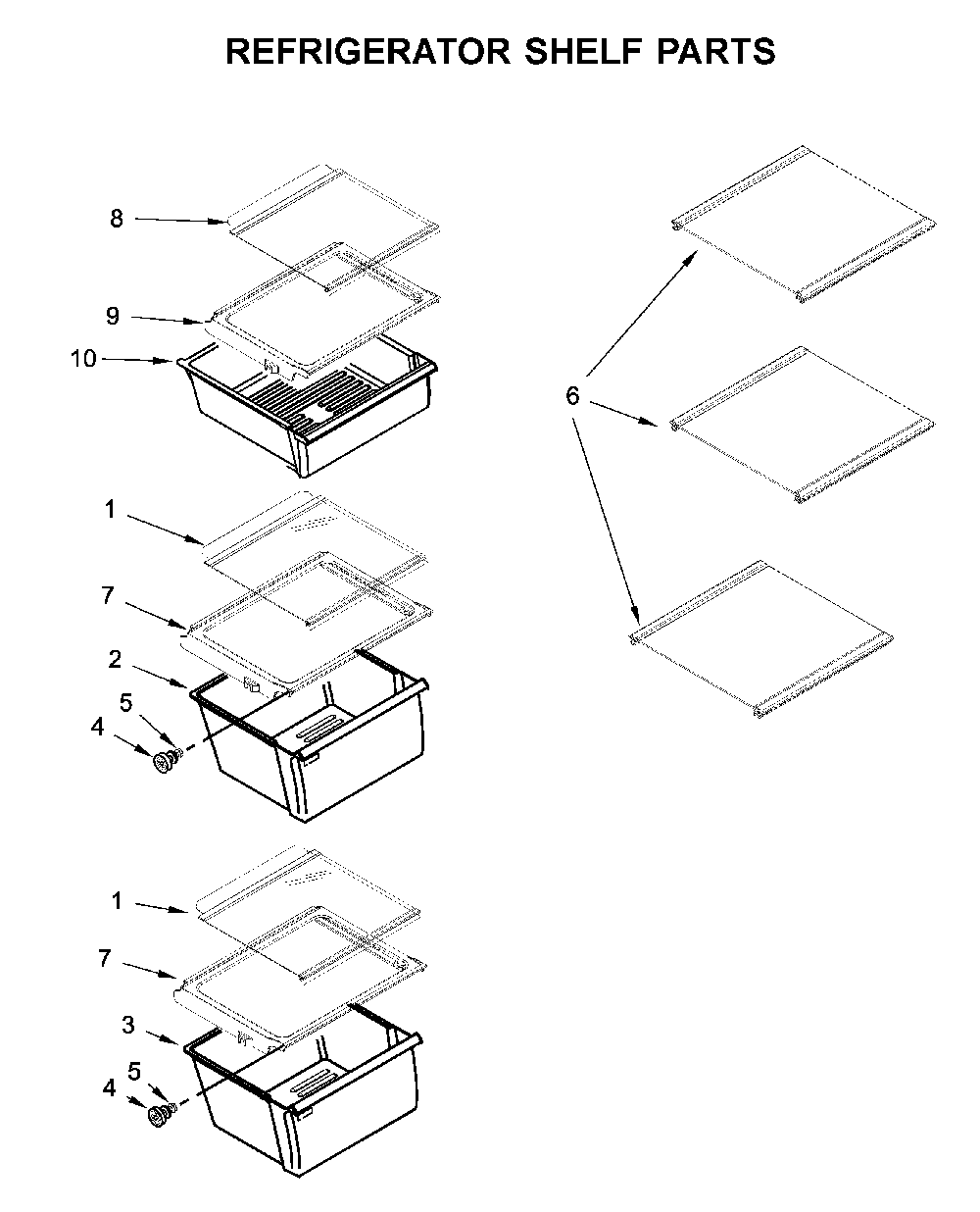 Refrigerator shelf parts Diagram and Parts List for 5WRS315NHW00  Whirlpool Refrigerator