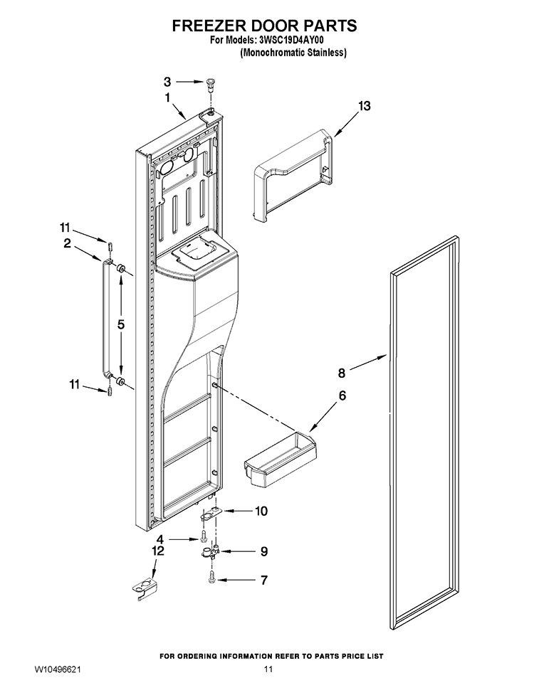 FREEZER DOOR PARTS Diagram and Parts List for 3WSC19D4AY00  Whirlpool Refrigerator