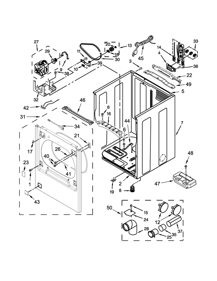 Cabinet Parts Diagram and Parts List for WGD8700EC0  Whirlpool Dryer