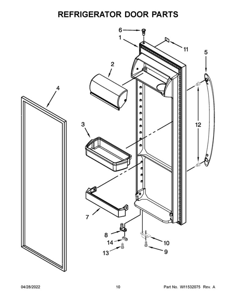 Refrigerator Door Parts Diagram and Parts List for 10641172714  Kenmore Refrigerator