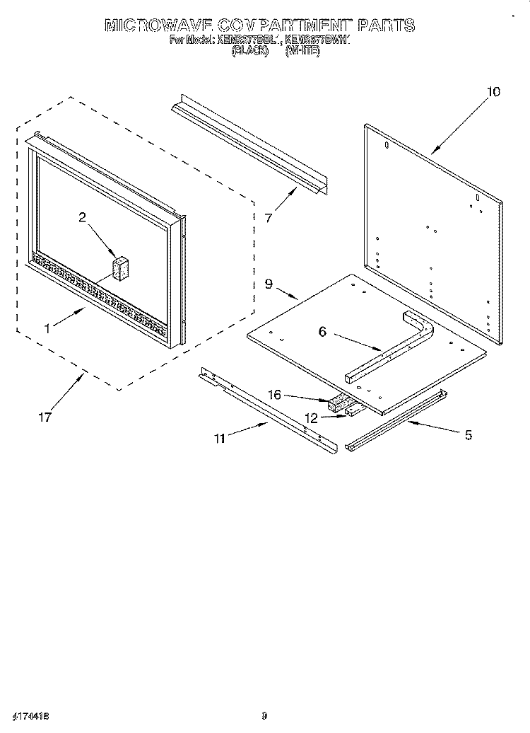 MICROWAVE COMPARTMENT Diagram and Parts List for KEMS377BWH1  KitchenAid Wall Oven