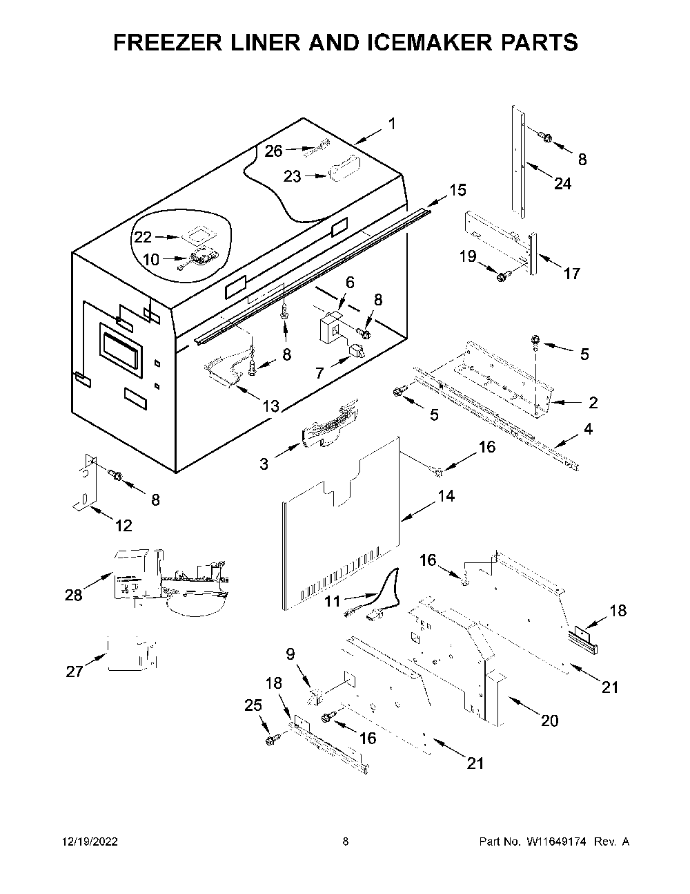 Freezer Liner And Icemaker Parts Diagram and Parts List for KBFN502EBS05  KitchenAid Refrigerator