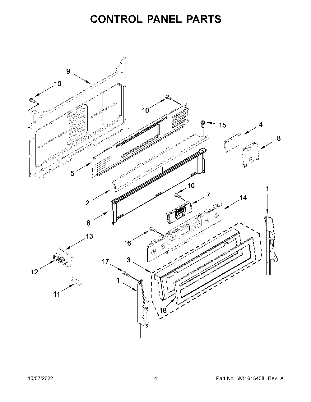 Control Panel Parts Diagram and Parts List for KFGG504KPS3  KitchenAid Range