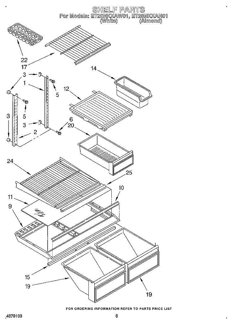 SHELF Diagram and Parts List for ET20NKXAW01  Whirlpool Refrigerator