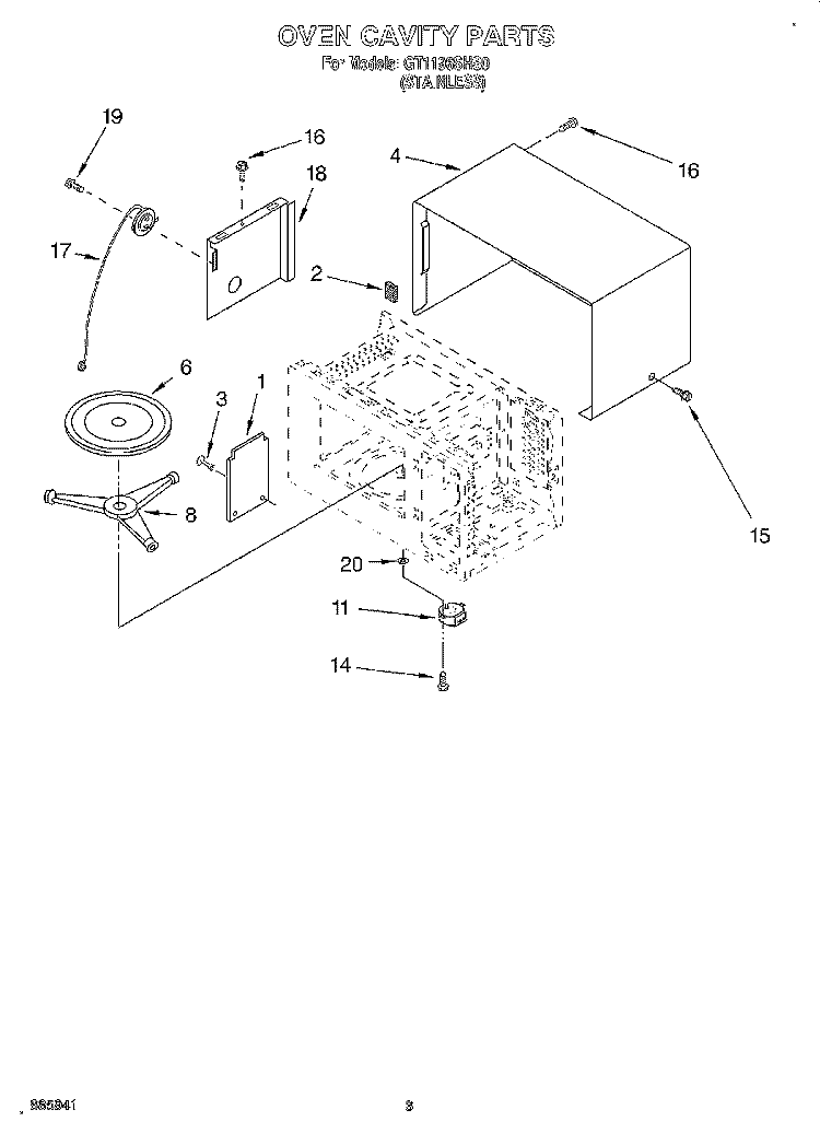 OVEN CAVITY Diagram and Parts List for GT1196SHS0  Whirlpool Microwave