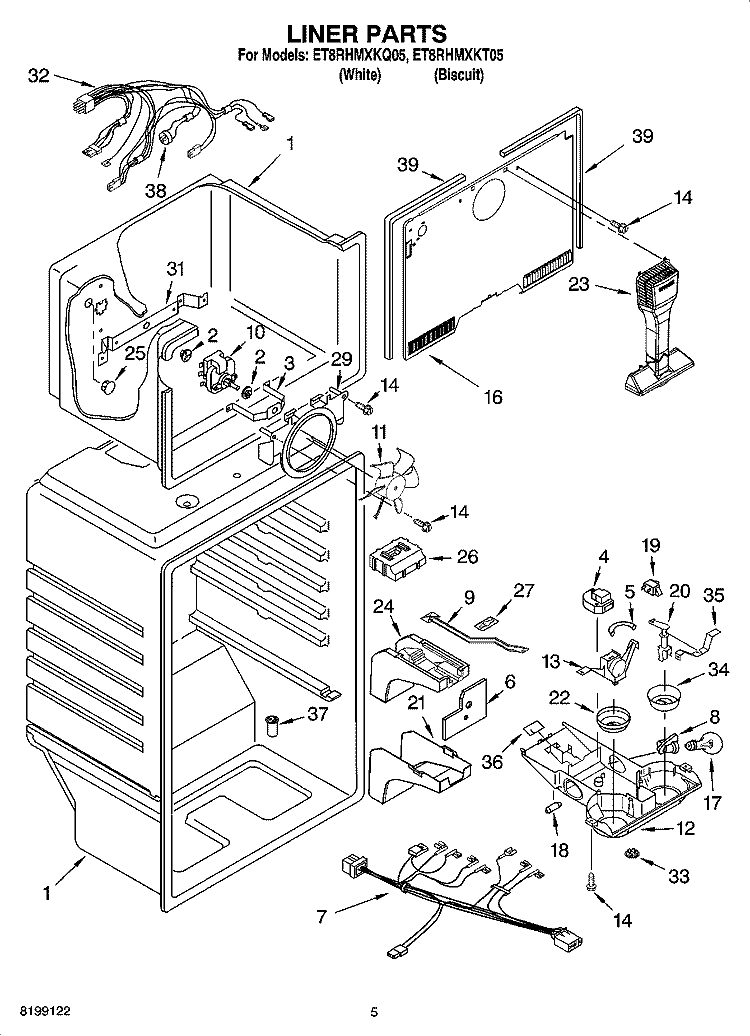 LINER PARTS Diagram and Parts List for ET8RHMXKT05  Whirlpool Refrigerator