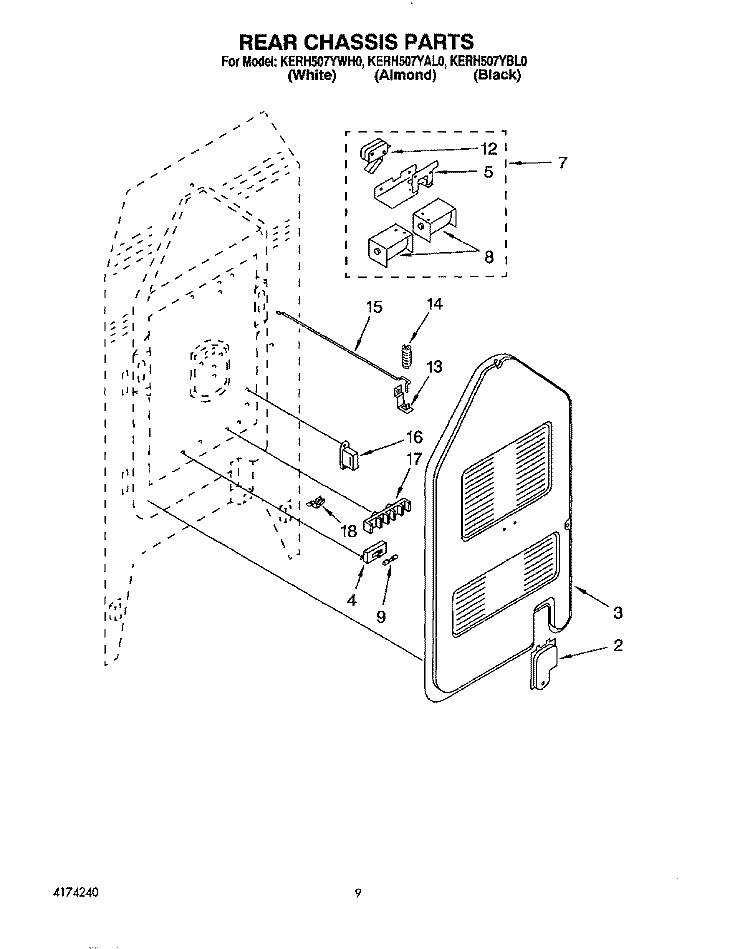 REAR CHASSIS, OPTIONAL Diagram and Parts List for KERH507YWH0  KitchenAid Range